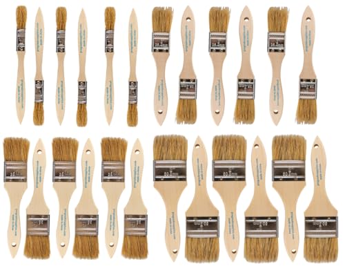 Pro Grade - Chip Brush – Paint Brush Set – 24 Pack - Natural China Bristle Paintbrush Set for Art, Craft, Epoxy, Varnish, Resin, Stain, Glue, Gesso, Primer, Acrylic and Oil Paint - size: 24Pc. Var.