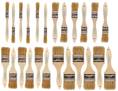 Pro Grade - Chip Brush – Paint Brush Set – 24 Pack - Natural China Bristle Paintbrush Set for Art, Craft, Epoxy, Varnish, Resin, Stain, Glue, Gesso, Primer, Acrylic and Oil Paint - size: 24Pc. Var.