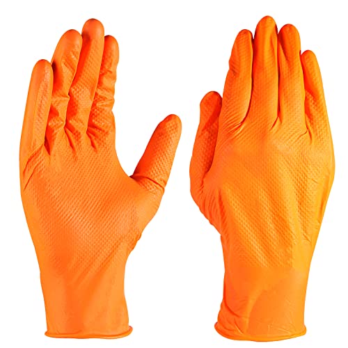 LOGO Orange Disposable Nitrile Gloves-7.5mil Grip Diamond Textured heavy duty automotive mechanic compostable (50pcs/box)