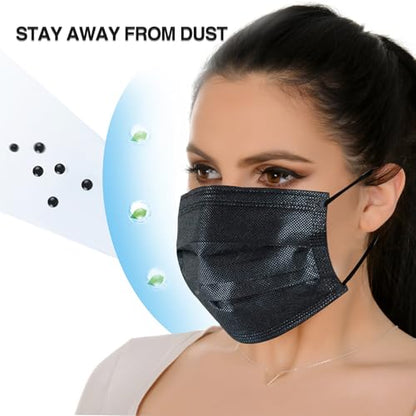 DC-BEAUTIFUL 100 Pieces Black Disposable Face Masks, Non Woven 3ply Earloop Disposable Masks, Fit for Adults - color: Black