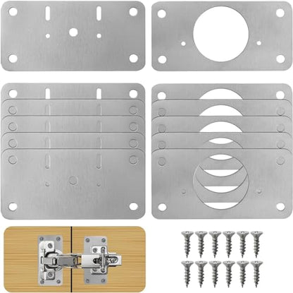 TamBee Cabinet Hinge Repair Plate Kit, Stainless Steel Fixing Plates for Cupboard Door Replacement Rust Resistant Easy to Install, 12 Pcs - style: Fix Plates