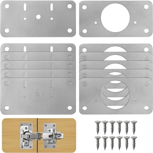 TamBee Cabinet Hinge Repair Plate Kit, Stainless Steel Fixing Plates for Cupboard Door Replacement Rust Resistant Easy to Install, 12 Pcs - style: Fix Plates