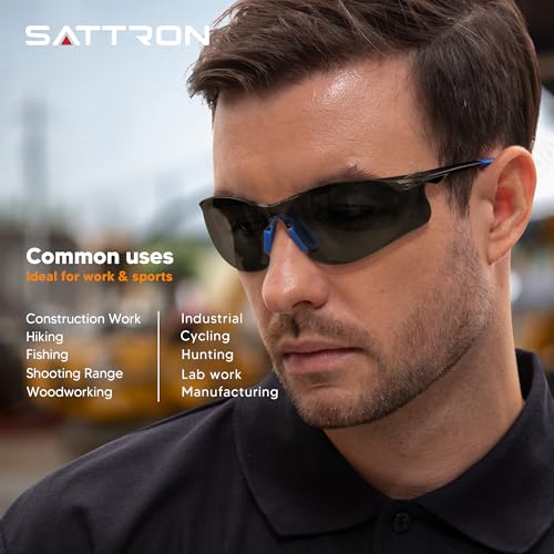 Safety Glasses Tinted 3 Pack, Protective Eyewear for Men Women UV Protection ANSI Z87.1, Safety Sunglasses Bulk Scratch Impact Resistant Eye Protection with Nose Pads for Construction Work Smoke - color: Smoke Lens/Blue Temples, style: 3 Pack