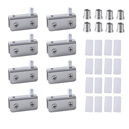 4 Pairs Glass Door Pivot Hinge Set for 4-6mm Glass, Stainless Steel No Drilling Clamp Hinge for Cabinet Doors Replacement, Medicine Cabinet Mirror & Showcase Display, Adjustable Swinging Door Hinge