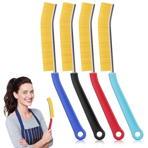 JOYMOOP 4 Pack Crevice Cleaning Brush, Hard Bristle Grout Brush, House Cleaning Supplies, Magnetic Gap Cleaning Brush for Kitchen, Bathroom, Window, Toilet, Multifunctional Cleaning Tools-4 Colors - color: 1 Red+1 Black+1 Blue+1 Turquoise, size: 4 Pack