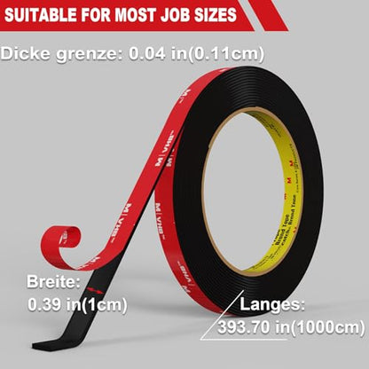 Double Sided Tape Heavy Duty 33FT,Double Sided mounting Tape for Walls,vhb Strong Double Sided Tape Heavy Duty for Car,LED Strip Light, Home/Office Decor - size: 0.39IN x 33FT