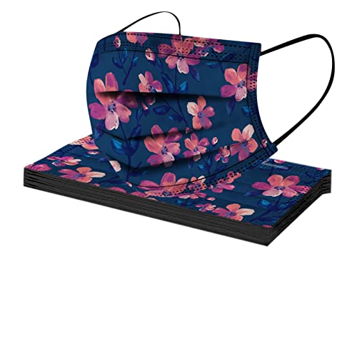 Spring Theme Disposable Face Cover with Designs for Adults Women,Flower Floral Printed Pattern,50Pcs