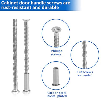 20 Sets Cabinet Knob Screws, M4x60mm Adjustable Length Long Door Handle Screws Replacement, Door Handle Bolt Connecting Screw and Sleeves for Doors Locks Handles Knobs Fasteners