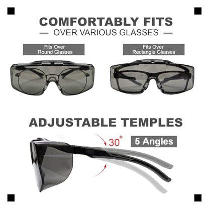 HTS HUNTERSKY ANSI Z87.1+ Anti Fog Lab Safety Glasses Fit Over Eyeglasses Up to 1.88 inch 100% UV Protective OTG Goggles - color: 3906c Black-red / Clear Lens