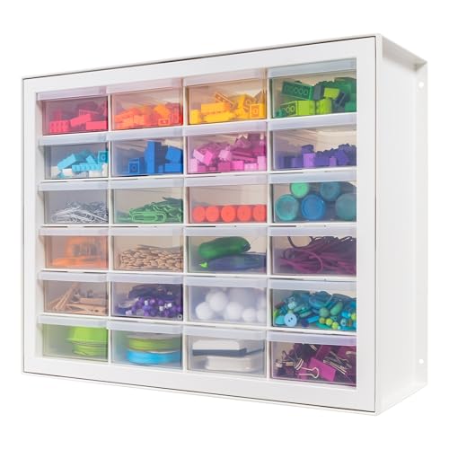 IRIS USA Plastic Storage Drawers, Made in USA, 24-Drawer Small Parts Organizer Cabinet, Stackable Teacher Toolbox for Crafts, Beads, Hardware, Screws, Nuts & Bolts, Scrapbook Supplies – White - color: White, size: 24 Drawer