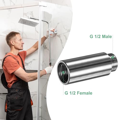 M METERXITY Shower Head Extension Arm, Stainless Steel G1/2 Male to Female Extension Pipe Fitting Adapter with PTFE Thread Seal Tape for Shower/Faucet, Pipe Plumbing Coupler 2.75"/70mm 2-Pack - size: 2.8"/70mm