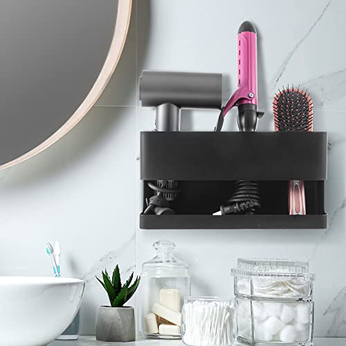 MyGift Hair Tool Organizer, 3-in-1 Metal Hair Dryer Holder, Wall Mounted Blow Dryer Holder, Black Bathroom Organizer for Curling Irons, Hair Straighteners, Hair Brush Holder and Hot Tools - color: Black