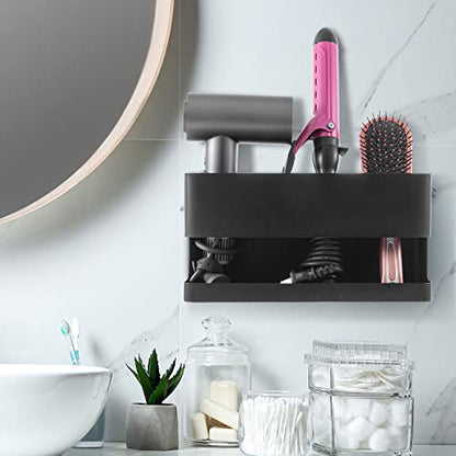 MyGift Hair Tool Organizer, 3-in-1 Metal Hair Dryer Holder, Wall Mounted Blow Dryer Holder, Black Bathroom Organizer for Curling Irons, Hair Straighteners, Hair Brush Holder and Hot Tools - color: Black