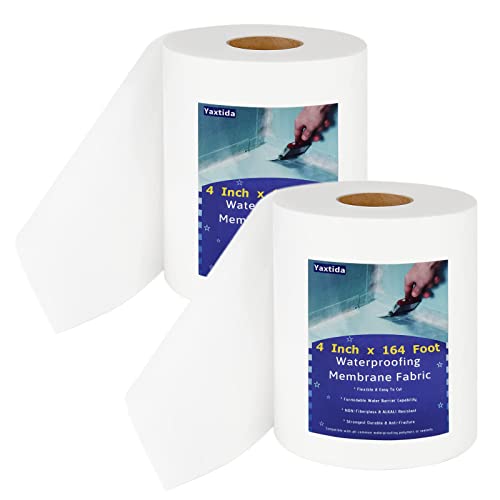 2 Pack 4 Inches x 164 Feet Waterproofing Membrane Anti Fracture Fabric, Reinforcing Water Barrier Drywall Mesh Tape, Liquid Waterproof Membrane Fiberglass Tape for Shower Wall,Seam - size: 2 Pack 4 Inches x 164 Feet (328ft total)