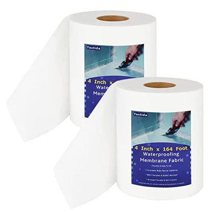 2 Pack 4 Inches x 164 Feet Waterproofing Membrane Anti Fracture Fabric, Reinforcing Water Barrier Drywall Mesh Tape, Liquid Waterproof Membrane Fiberglass Tape for Shower Wall,Seam - size: 2 Pack 4 Inches x 164 Feet (328ft total)
