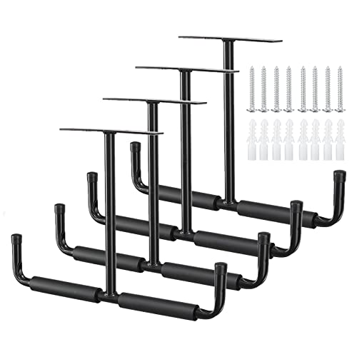 HOME RIGHT Overhead Garage Storage Hooks, Heavy Duty Double Ceiling Rack, 16.5’’ Utility Shed Hangers, Great for Pipe, Lumber, Ladder, Fishing Rod and Ski Board(4Pcs, Black)