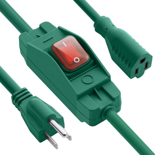 SJTW Outdoor Extension Cord with Waterproof Switch - 1.5 Ft, Green, 125v/250v - color: Green, size: 1.5 FT