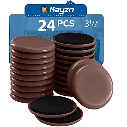 Furniture Sliders, 24 PCS Heavy Duty Furniture Moving Pads, 3.5" Reusable Furniture Movers for Protect Carpet Surfaces, Move Heavy Furniture Easy and Quickly! - size: 24pcs 3.5" Brown
