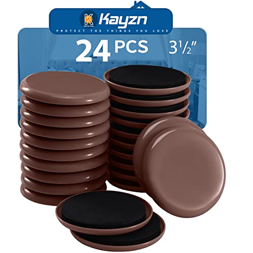 Furniture Sliders, 24 PCS Heavy Duty Furniture Moving Pads, 3.5" Reusable Furniture Movers for Protect Carpet Surfaces, Move Heavy Furniture Easy and Quickly! - size: 24pcs 3.5" Brown