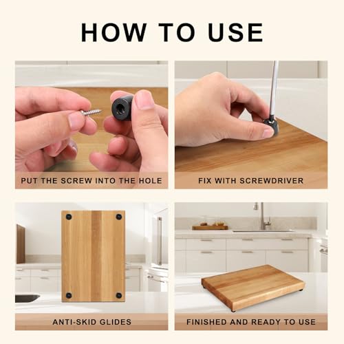 12Pack Rubber Feet for Cutting Board with Stainless Screws, Non Slip Pads for Furniture, Cutting Board Anti Slip Pads (Black)