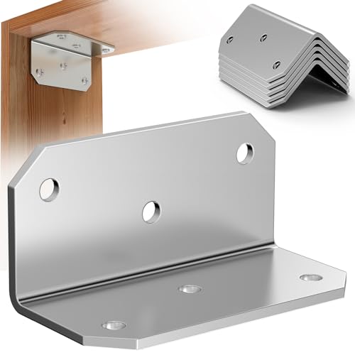 Yuleimy 4 Inch Wide L Brackets Corner Mount, 90° Angle Iron with Holes, 2x4 Galvanized Corner Brace, Gusset Angle Bracket for Wood Fence, Deck Post, Shelves, Beams, Beds, Silver (4 PCS) - size: 4PCS Silver