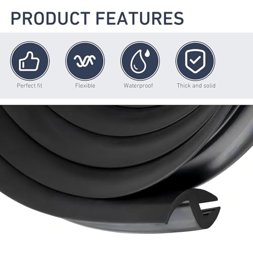 5.6Ft Windshield Cowl Rubber Seal Strip, Waterproof Soundproofing T-Shaped Windshield Sunroof Sealing Strips, Cuttable Automotive Rubber Trim for Windows, Rear Doors, and Roof (Black)