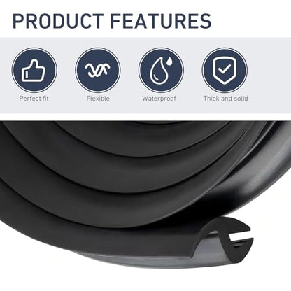 5.6Ft Windshield Cowl Rubber Seal Strip, Waterproof Soundproofing T-Shaped Windshield Sunroof Sealing Strips, Cuttable Automotive Rubber Trim for Windows, Rear Doors, and Roof (Black)