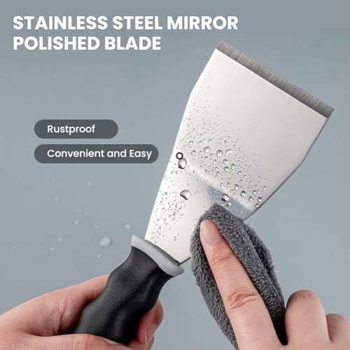 Mister Rui 2 Pack Paint Scraper Set, 3" Bent Paint Scraper with 10 in 1 Putty Knife, Stainless Steel Painting Tools, Metal Curved Floor Scraper for Cleaning, Removing, Repairing - color: 10 in 1 and 3" Bent Putty Knife
