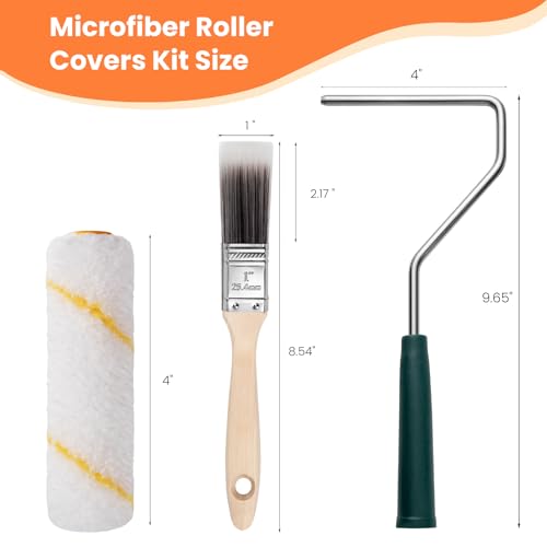 Paint Roller Covers, 26 Pack, 4 Inch 3/8" Nap Microfiber Small Paint Rollers Set, Mini Roller Brush Covers for All Paints and Stains, Painting Supplies for Painting House Wall Cabinet