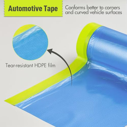 Tangibay Pre-Taped Masking Film for Painting - 44" x 66' Painters Plastic Sheeting with Automotive Paint Tape and Drape for Covering Cars, Walls, Windows and Furniture Protection (2 Rolls) - size: 2 Rolls: 44"