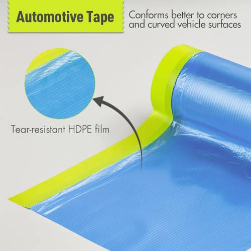 Tangibay Pre-Taped Masking Film for Painting - 44" x 66' Painters Plastic Sheeting with Automotive Paint Tape and Drape for Covering Cars, Walls, Windows and Furniture Protection (3 Rolls) - size: 3 Rolls: 44"