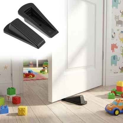QWORK Door Stoppers, 4 Pack Natural Rubber Wedge, Non-Slip, Door Stop for Wooden, Glass, and Heavy Industrial Door