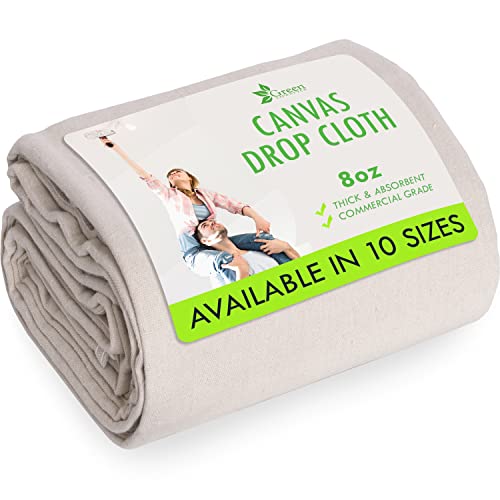 All Purpose Canvas Drop Cloth 12x15 Tarp, Canvas Fabric Drop Cloth Curtains, Drop Cloth for Painting & Painting Tool Kit with Roller Covers, Roller Frames, Brushes and Tray for Household Painting