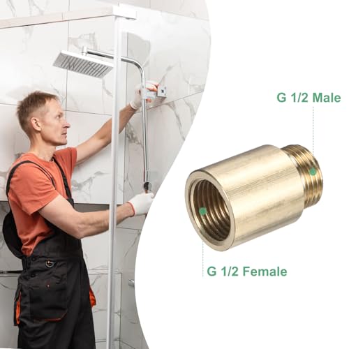 M METERXITY Shower Head Extension Arm, Brass G1/2 Male to Female Extension Pipe Fitting Adapter with PTFE Thread Seal Tape for Shower/Faucet, Pipe Plumbing Coupler 1.39"/35mm 2-Pack - size: 1.39"/35mm