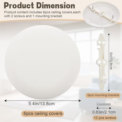Relaxweex 6 Pack Ceiling Cover Plate, 5.4 Inch White Round Electrical Box Cover for 3-1/2 or 4 Octagonal Junction Box, Screw-in Invisible Mount, Conceals Ceiling Holes Unused Outlets