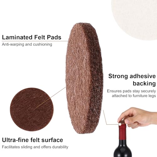 96 Pcs Self-Stick Furniture Round Felt, 3/4" Chair Felt Pads Protect Your Hardwood Floors from Furniture Scratches Moving Your Furnitures Smoothly Noise Reduction for Chairs, Tables, Couches (Brown)