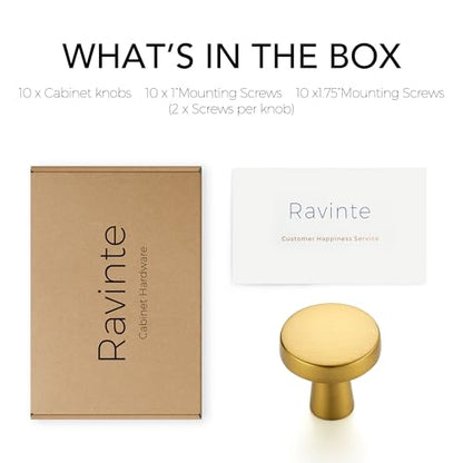 Ravinte 10 Pack Gold Cabinet Knobs Mini Round Knobs Single Hole Solid Drawer Pulls for Dresser Drawers -1 Inch Diameter - color: Gold
