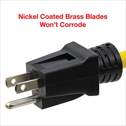 Clear Power 25 ft 14/3 SJTW 3 Outlet Heavy Duty Outdoor Extension Cord, Water, Weather & Kink Resistant, Flame Retardant, Yellow, 3 Prong Grounded Plug, CP10124