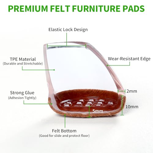 24 PCS Chair Leg Protectors for Hardwood Floors, Round Silicone Cups with Felt Pads for 15-25° Slanted Legs, Table Chair Leg Covers to Protect Floors, Anti-Scratch & Noise(Clear, Fit 1.1"-1.4") - size: L-24PCS-(Fit:1.1"-1.4")-Clear
