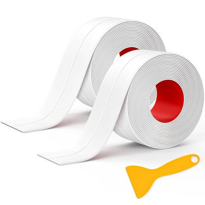 Mokani Caulk Tape Waterproof Self Adhesive, 2 Rolls White Caulking Sealant Strip for Kitchen, Countertop, Bathroom, Sink, Bathtub, Toilet, Floor Wall Edge Protector with Sealing Tool (1.5" x 10.5Ft) - style: 2 Rolls