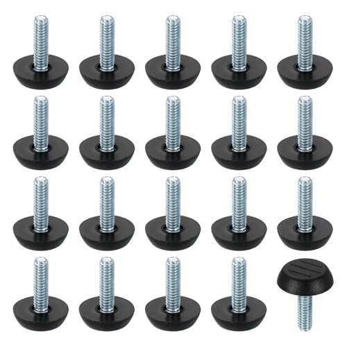 uxcell 20Pcs 1/4" Thread Furniture Feet Levelers, 23x22mm Adjustable Leveling Table Feet, Screw on Furniture Glide Leveling for Chair Stool Legs, Black - size: 1/4"