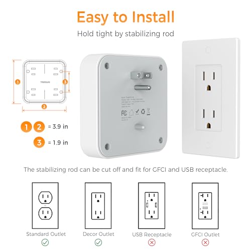 Multi Plug Outlet Extender, TESSAN 4 Outlet Splitter 3 USB Wall Charging Ports (2 USB C), Wide Spaced Multiple Expander Surge Protector for Office, Home, College Dorm Room - style: 2 USB C