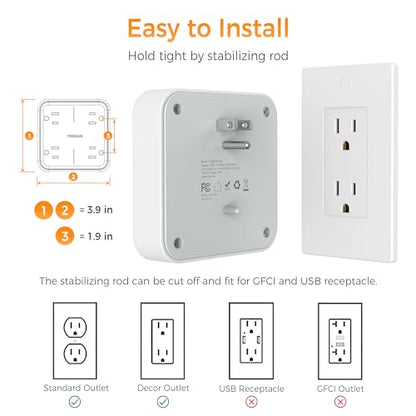 Multi Plug Outlet Extender, TESSAN 4 Outlet Splitter 3 USB Wall Charging Ports (2 USB C), Wide Spaced Multiple Expander Surge Protector for Office, Home, College Dorm Room - style: 2 USB C