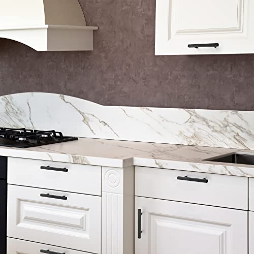 10 Pack Matte Black Cabinet Handles with 3-3/4 Inch (96 mm) Hole Center, Square Kitchen Hardware for Cabinets & Drawers, Stainless Steel Pulls, 6 Inch Overall Length - color: Matte Black Square T-Shaped, size: 3-3/4" Hole Center