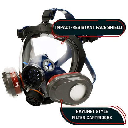 Parcil Distribution Full Face Respirator Mask - Air Purifying, Organic Vapor & Particulate - Industrial Use - CE Tested - color: Pd-101 Arctic Blue