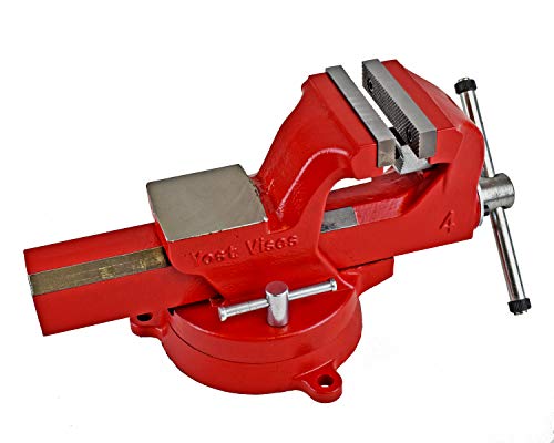 Yost Vises ADI-4 Heavy Duty Vise | 130,000 PSI Tensile Strength Austempered Ductile Iron Bench Vise | 4 Inch Jaw Width with a 360 Degrees Interlocking Swivel Base and 2 Lockdowns | Red - size: 4 Inches