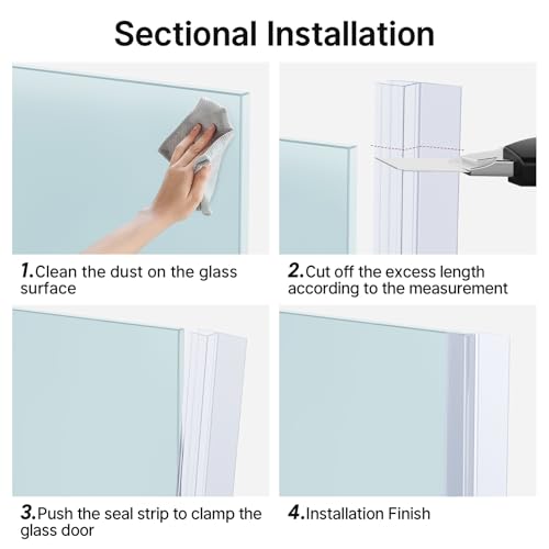 AmazerBath 5 PCS Shower Door Side Seal Strip -15.75 Inches x 5, 5 Sections Segmented Shower Installation Kit, Frameless Glass Door Seal Strip - Suitable for 1/4 Inch Glass - style: Side Seal 1/4