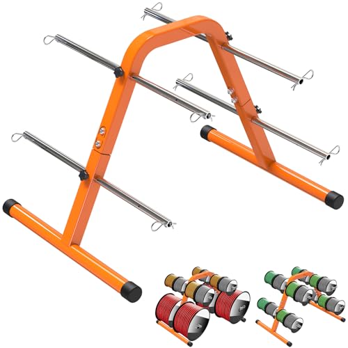 SELEWARE Portable Wire Spool Caddy – Heavy-Duty Steel Cable Dispenser with 4 Adjustable Rods for Effortless Spool Storage & Dispensing (Orange) - color: A: Orange Wire Dispenser (4 Rods)