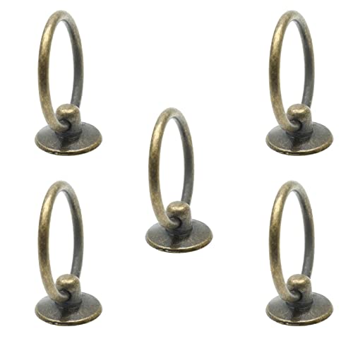 5Pcs Bronze Ring Drawer Pulls, Vintage Cabinet Ring Handles Drop Knobs Single Hole Dresser Pulls for Furniture Cupboard Closet Kitchen Door(1" x 2") - color: Bronze