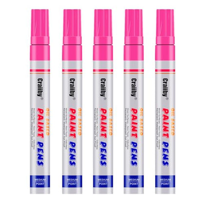 Pink Paint Markers, 5 Pack Oil-Based Waterproof Quick Dry Permanent Paint Pen Set for Rocks Painting, Wood, Fabric, Plastic, Canvas, Glass, Mugs, Metal, Tire, Stone, DIY Craft - color: Pink